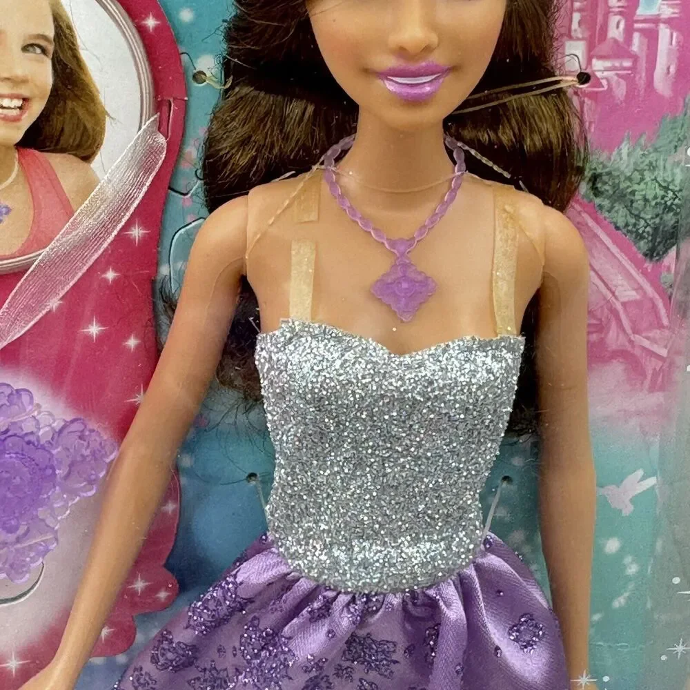 Barbie Princess Brunette Barbie Doll Gift Girl Necklace Purple Dress Crown *Read